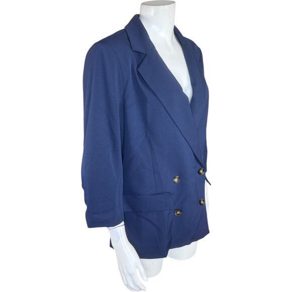 Studio Park x Amy Stran Navy Blazer Medium NWOT Ruched Sleeve Jacket - Picture 4 of 13